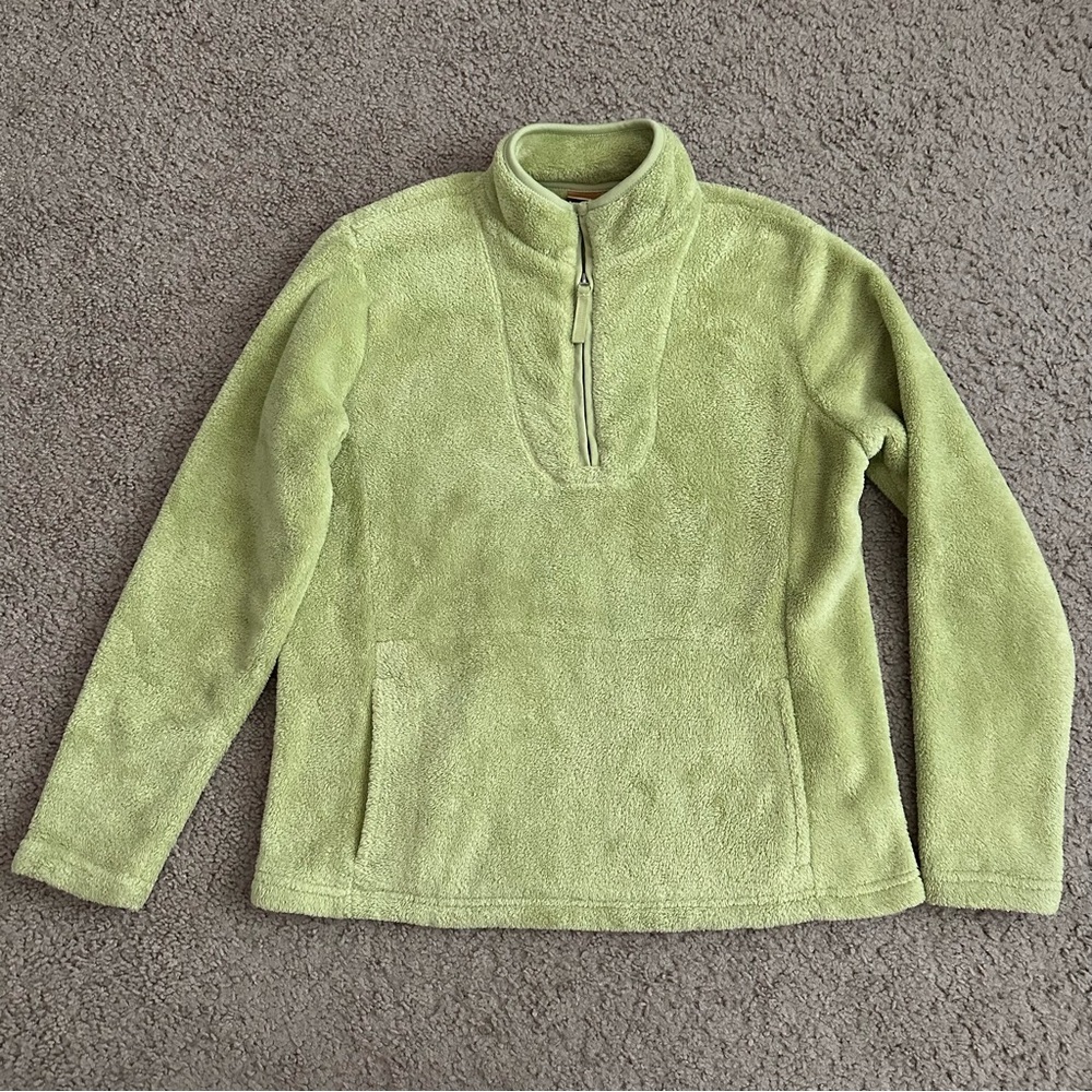 North Crest Classic Pistachio Green Fleece Fuzzy Quarter Zip Sweater Womens S